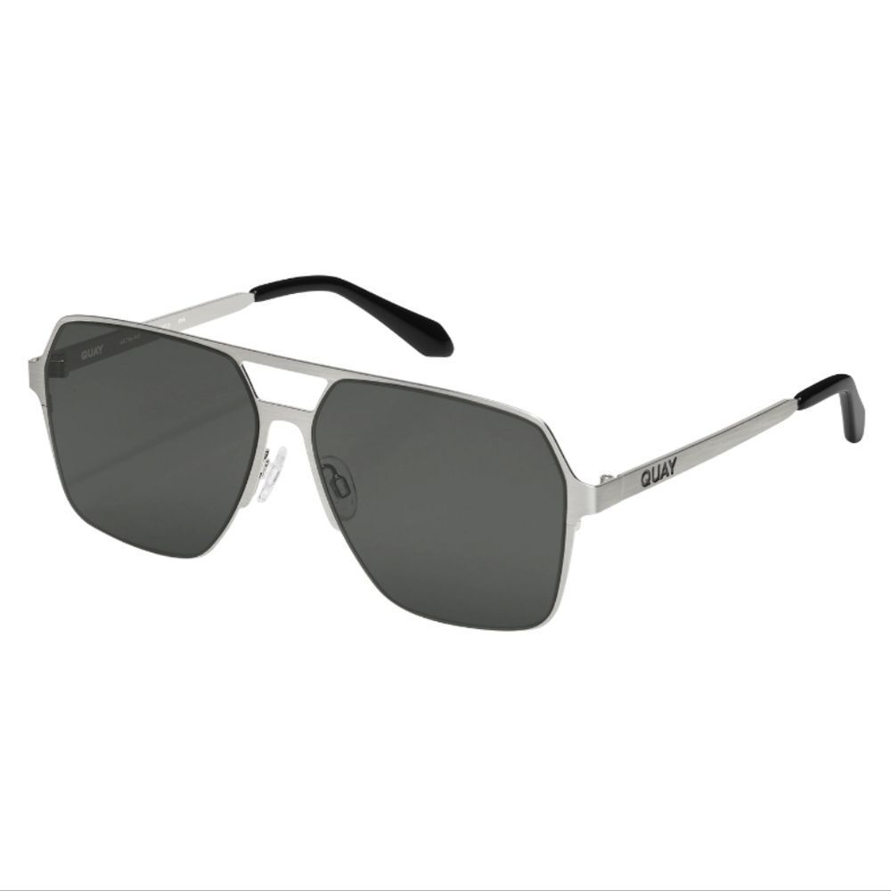 Quay‎ Australia Backstage Pass Square Aviator Sunglasses- Brushed Silver Frame /